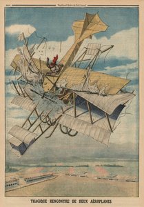 Colisão trágica de dois aviões, ilustração de capa traseira do &39;Le Petit Journal&39;, suplemento ilustrativo, 6 de julho de 1913